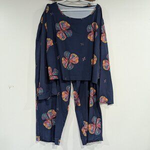 Unbranded Flower Print Top and Pants Set Navy Blue Size 4XL
